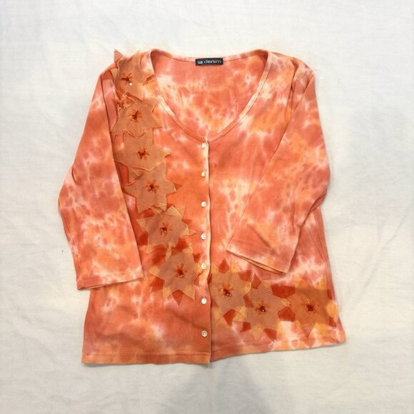 3/$30 📦 Vtg/Y2K Medium Tie Dye Cardigan Sweater Mesh Floral Boho Hippie Fairy - Picture 1 of 11